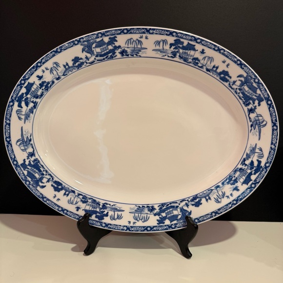Noritake Vintage Blue And While Willow Style Oval Platter 16 inch